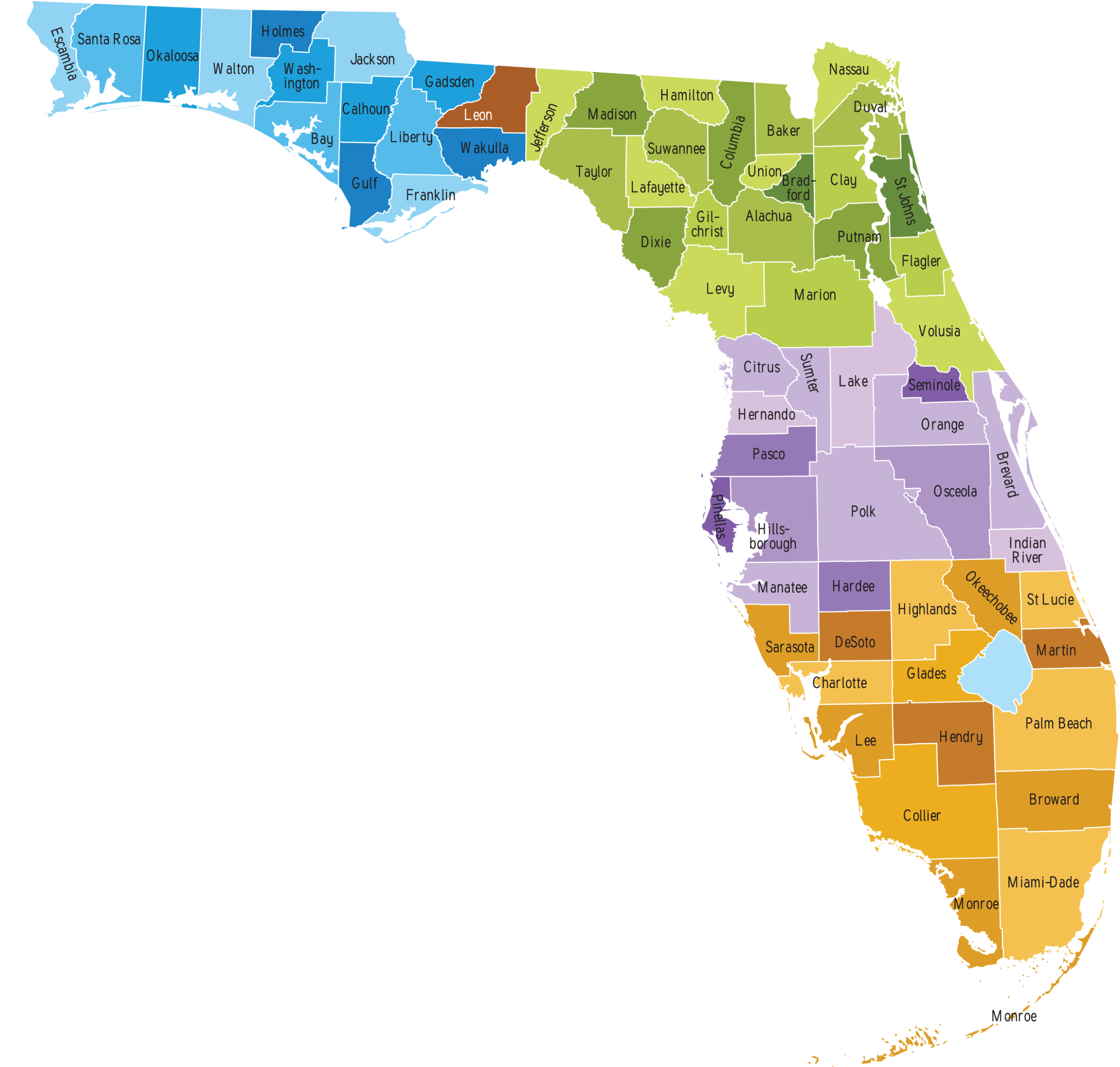 Florida statewide service area map showing all counties